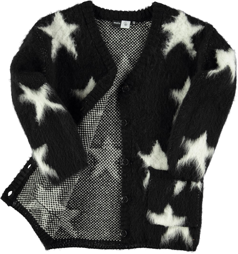 Molo Giselle fluffy vest Zwart met sterren - PaRit kinderkleding- kleding voor jongens en meisjes